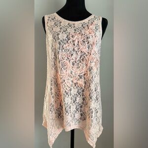 Lauren Michelle, Blush Floral Lace Sleeveless Top, Size  Large